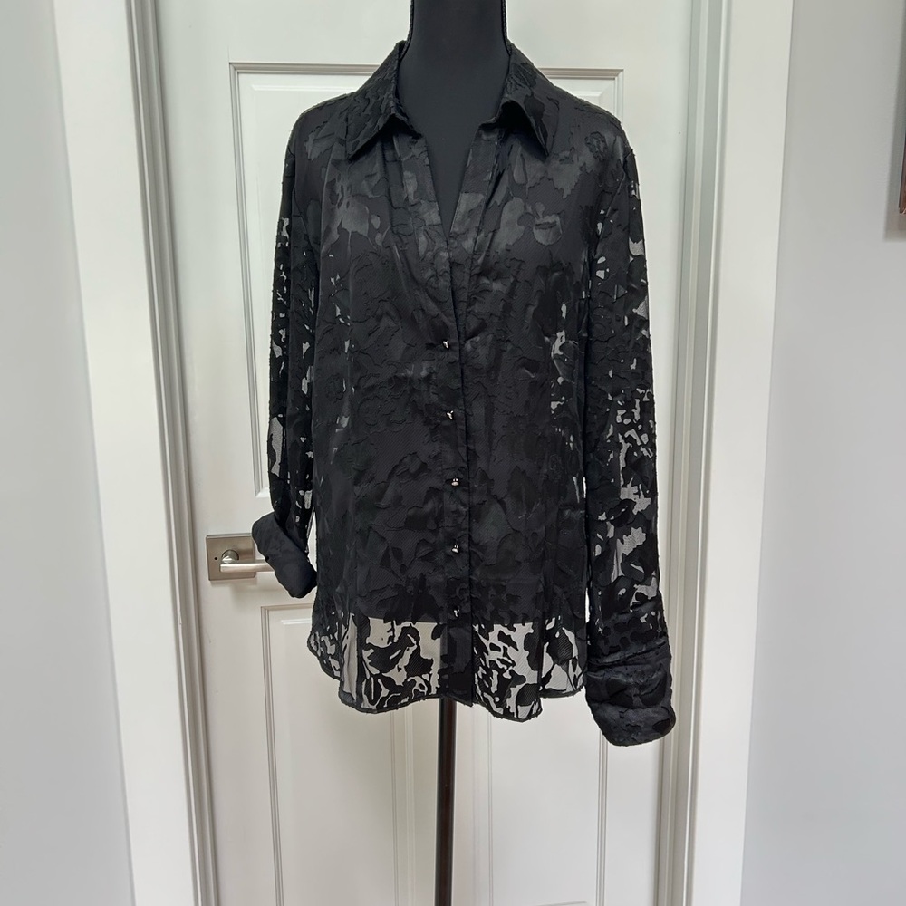 Anne Klein Black Textured Floral Blazer